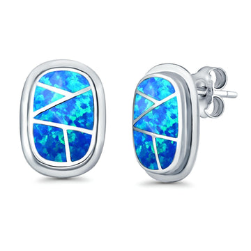 Stud Earrings Lab Created Blue Opal 925 Sterling Silver (18mm)